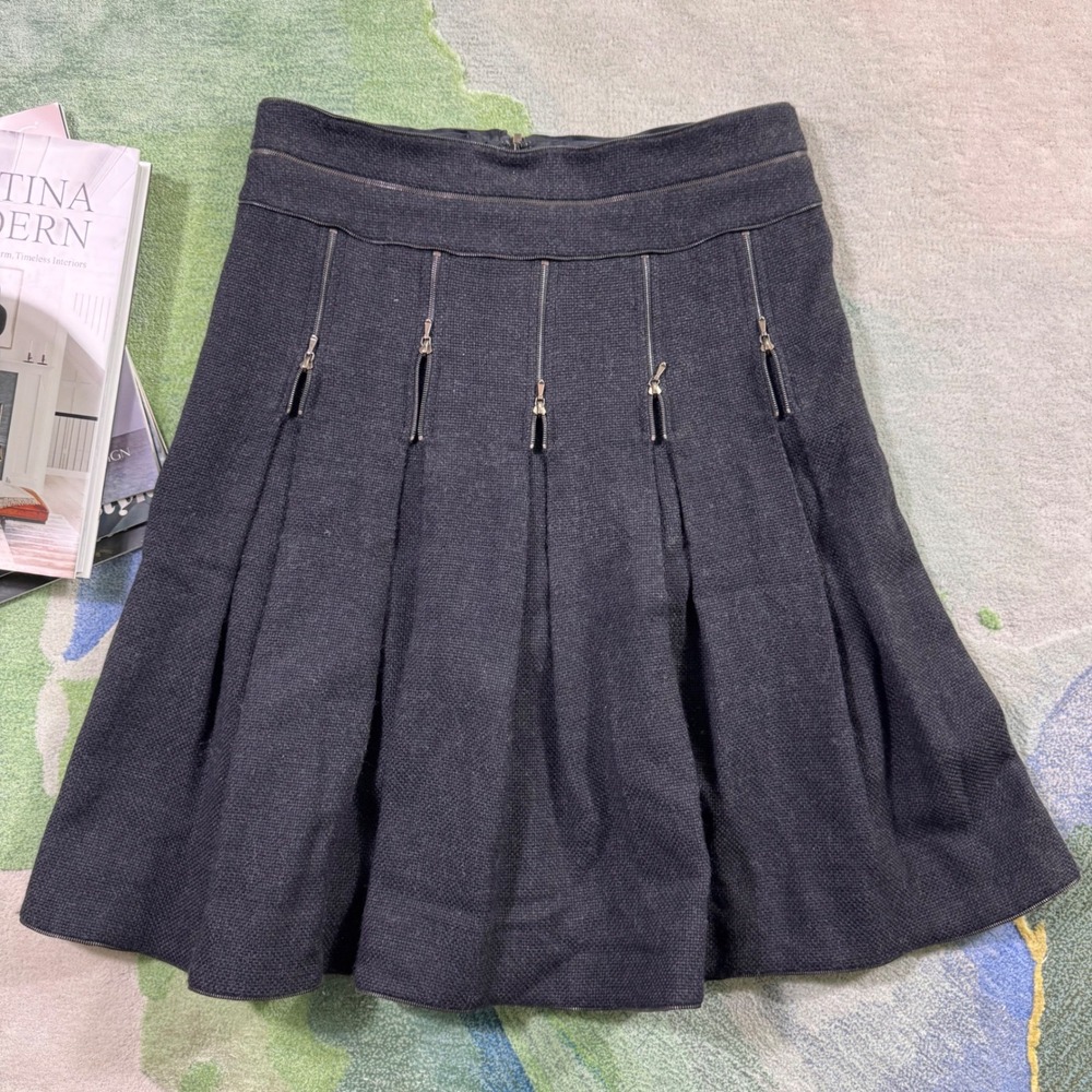 Per se Charcoal Grey Wool Multi Zipper Pleated A-Line Skirt Women Size 6
